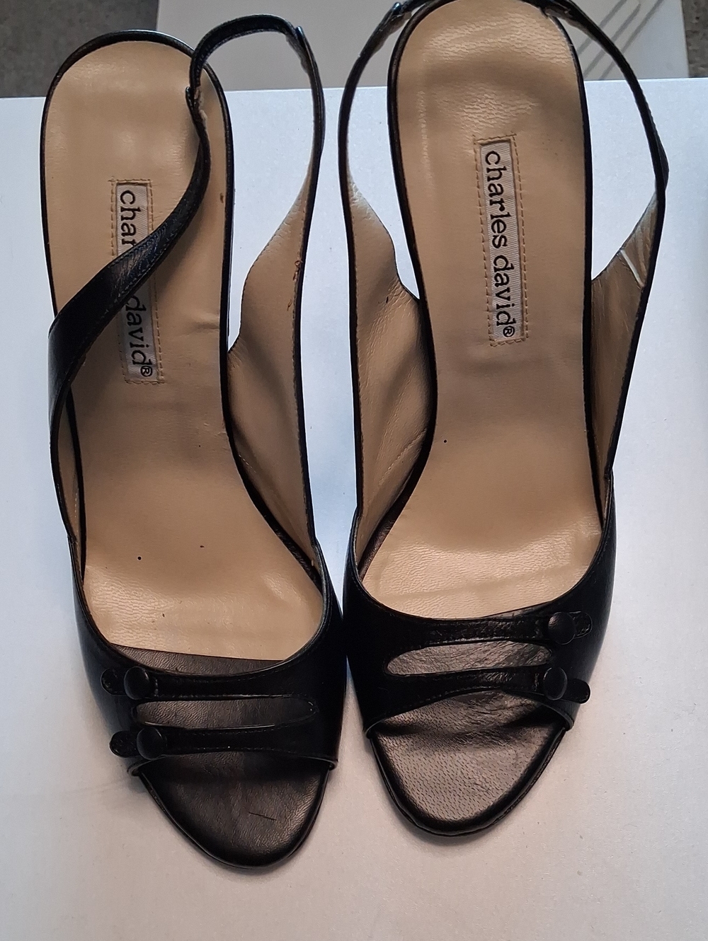 Charles David Black Open-Toe Slingback Heels